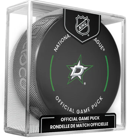 NHL Dallas Stars Officially Licensed 2024-25 Team Game Hockey Puck Design- In Cube