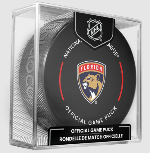 NHL Florida Panthers Officially Licensed Team Game Hockey Puck Design- In Cube