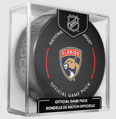 NHL Florida Panthers Officially Licensed Team Game Hockey Puck Design- In Cube