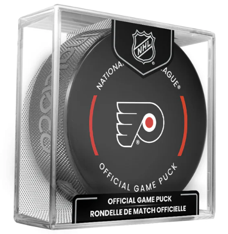 NHL Philadelphia Flyers Officially Licensed Team Game Hockey Puck Design- In Cube
