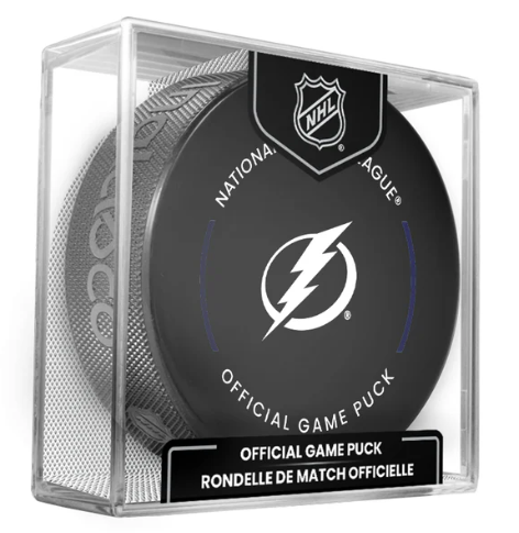 NHL Tampa Bay Lightning Officially Licensed Team Game Hockey Puck Design- In Cube