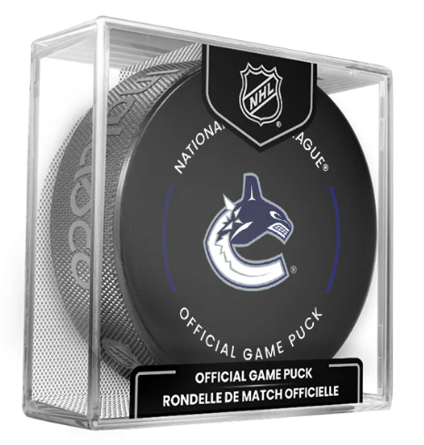 NHL Vancouver Canucks Officially Licensed Team Game Hockey Puck Design- In Cube