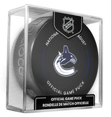 NHL Vancouver Canucks Officially Licensed Team Game Hockey Puck Design- In Cube