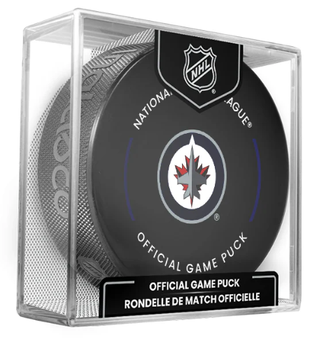 NHL Winnipeg Jets Officially Licensed Team Game Hockey Puck Design- In Cube