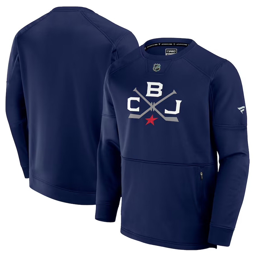 Men's Columbus Blue Jackets Fanatics Navy 2025 NHL Stadium Series Authentic Pro Fleece Pullover Sweatshirt