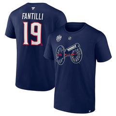 Men's Columbus Blue Jackets Adam Fantilli Fanatics Navy 2025 NHL Stadium Series Authentic Stack Name & Number T-Shirt