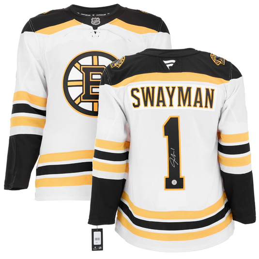 Jeremy Swayman Signed Boston Bruins White Fanatics Premium Jersey