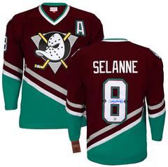 Teemu Selanne Signed Anaheim Mighty Ducks Throwback Mitchell & Ness Jersey