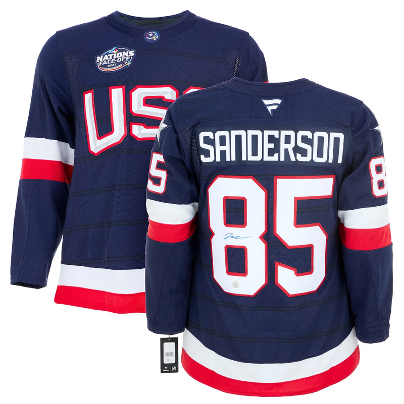 Load image into Gallery viewer, Jake Sanderson Signed Team USA 4 Nations Face-Off Fanatics Premium Jersey
