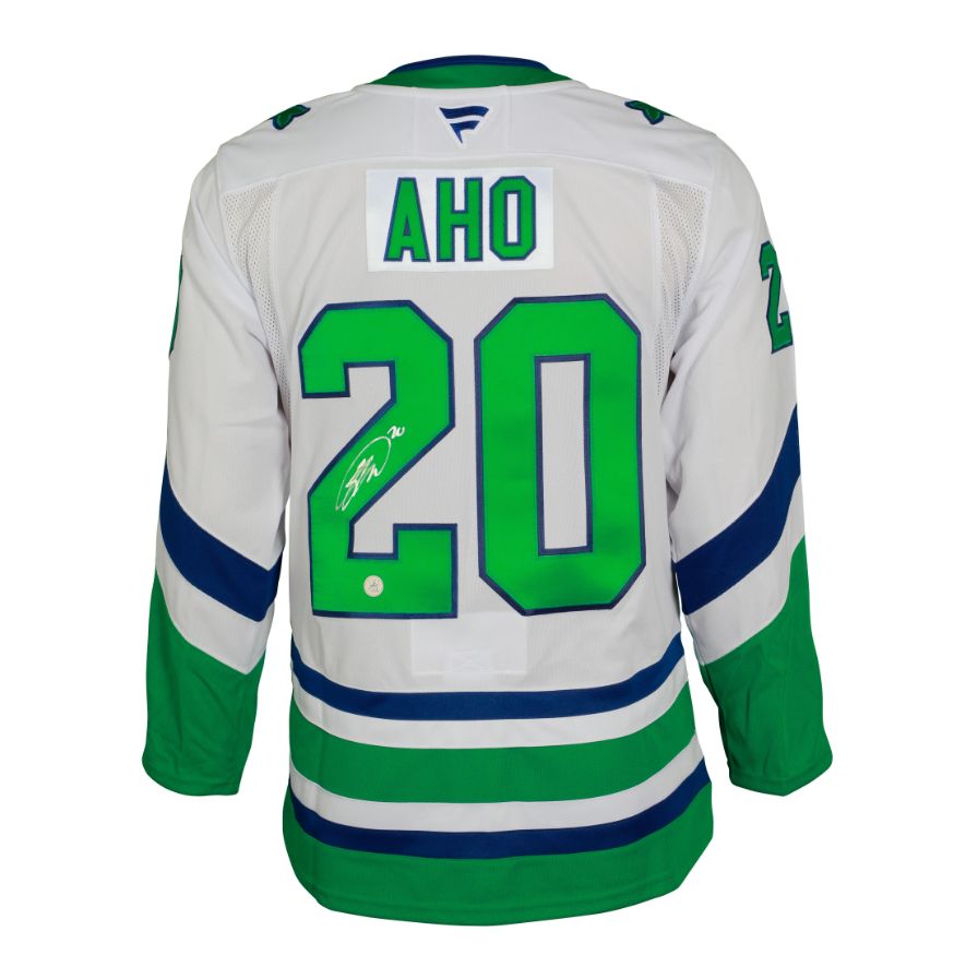 Sebastian Aho Signed Carolina Hurricanes Whalers Heritage Fanatics Premium Jersey