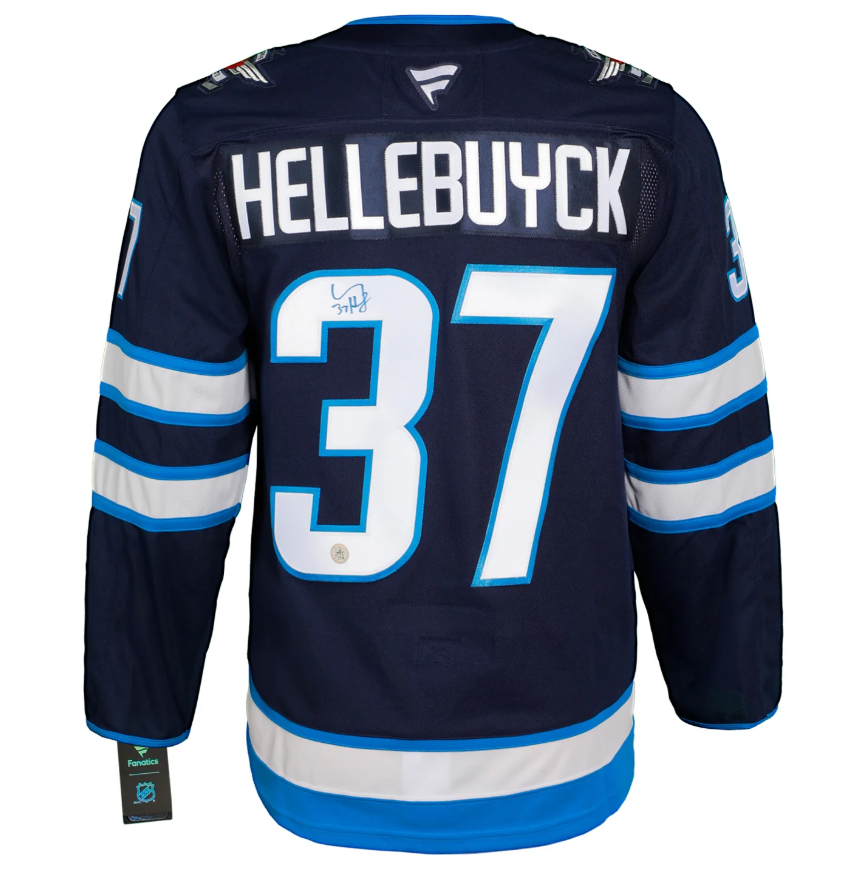 Connor Hellebuyck Autographed Winnipeg Jets Fanatics Premium Jersey