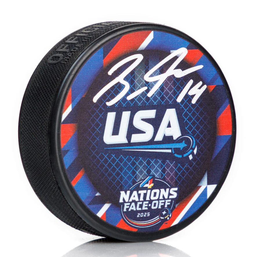 Brock Faber Signed Team USA NHL 4 Nations Face-Off Hockey Puck