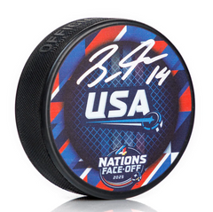 Brock Faber Signed Team USA NHL 4 Nations Face-Off Hockey Puck