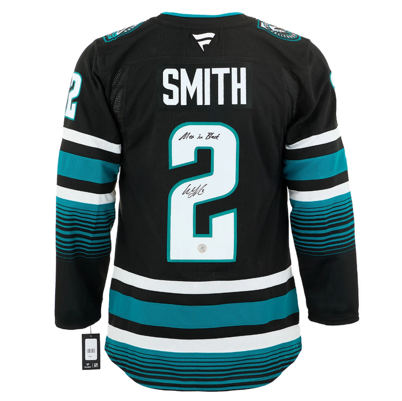 Load image into Gallery viewer, Will Smith Signed San Jose Sharks Black Fanatics Jersey with Men in Black Note
