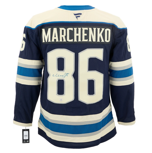 Kirill Marchenko Signed Columbus Blue Jackets Alt Cannon Fanatics Premium Jersey