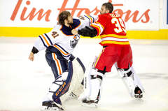 Pre-Order - Cam Talbot Autographed Calgary Flames Fighting Mike Smith 8x10 Photo