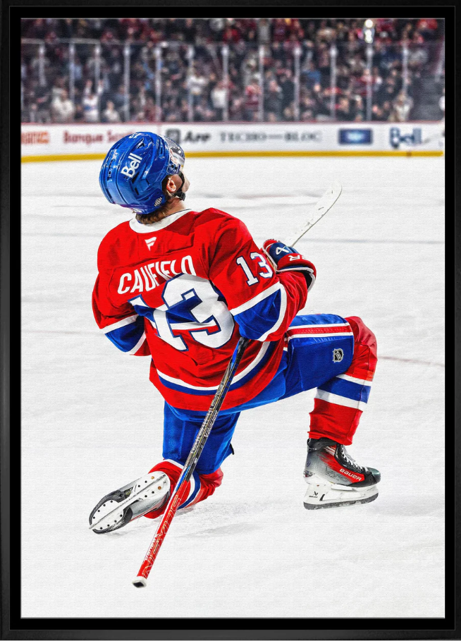 Cole Caufield 20x29 Unsigned Framed Canvas Canadiens Celebration