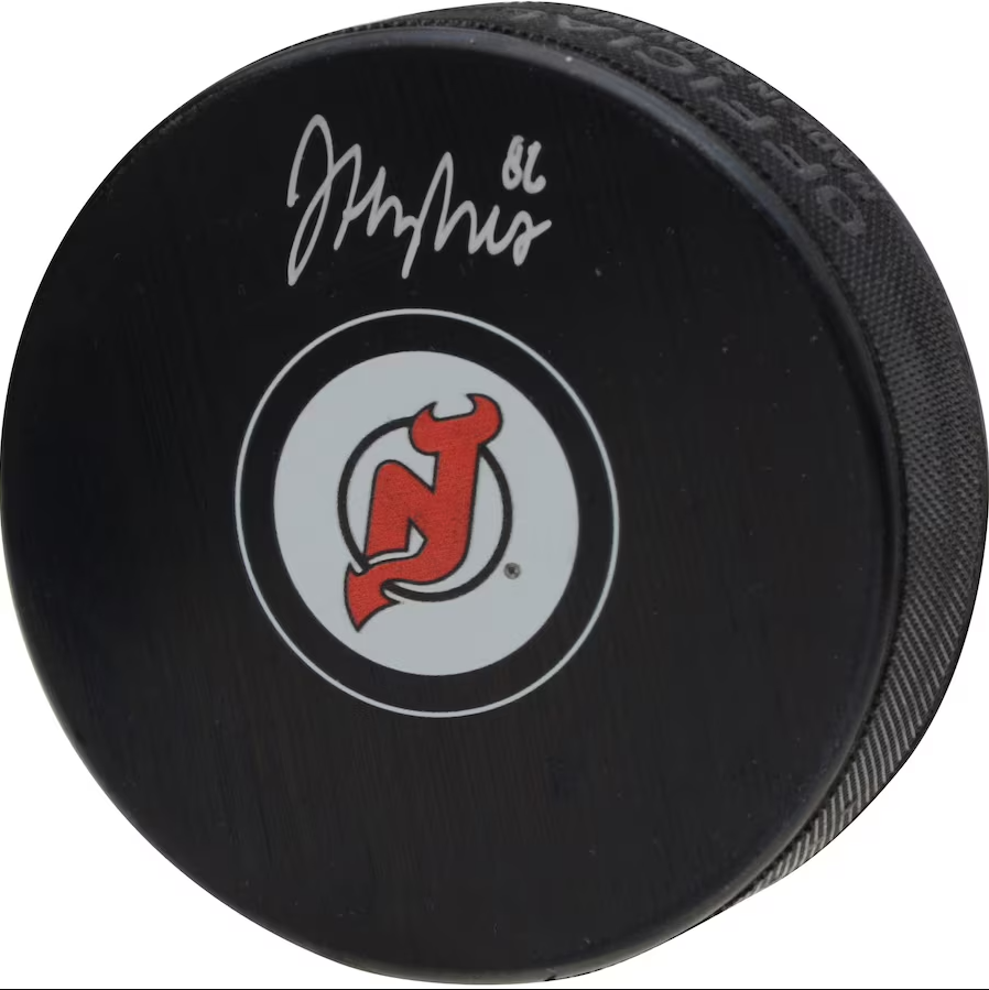 Jack Hughes New Jersey Devils Autographed Hockey Puck