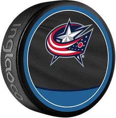 Pre-Order - Sean Monahan Autographed Columbus Blue Jackets Reverse Retro Hockey Puck