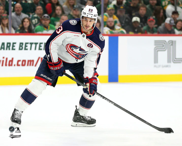 Pre-Order - Sean Monahan Autographed Columbus Blue Jackets Away 8x10 Photo