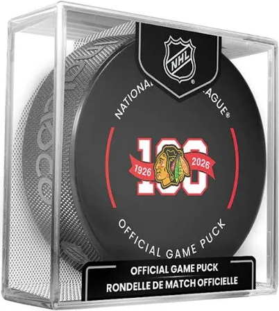 Chicago Blackhawks NHL Inglasco 2025-26 100th Anniversary Officially Licensed Game Hockey Puck