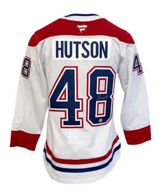 Lane Hutson Signed Montreal Canadiens White Fanatics Premium Jersey