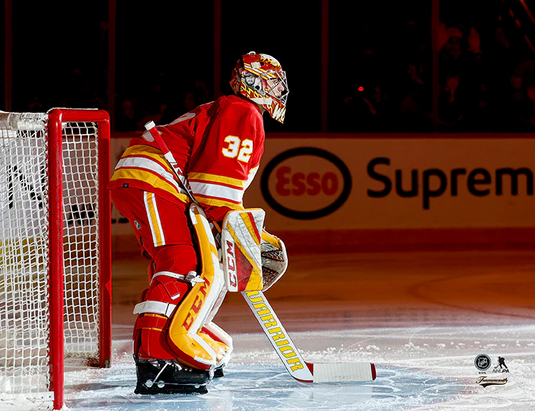 Pre-Order - Dustin Wolf Autographed Calgary Flames Home Horizontal 8x10 Photo