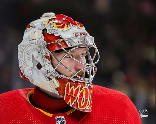 Pre-Order - Dustin Wolf Autographed Calgary Flames Close Up 8x10 Horizontal Photo