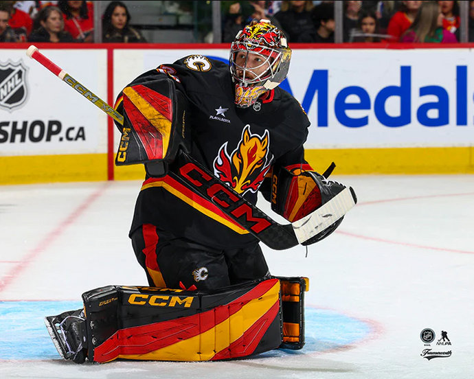 Pre-Order - Dustin Wolf Autographed Calgary Flames Alternate 8x10 Horizontal Photo