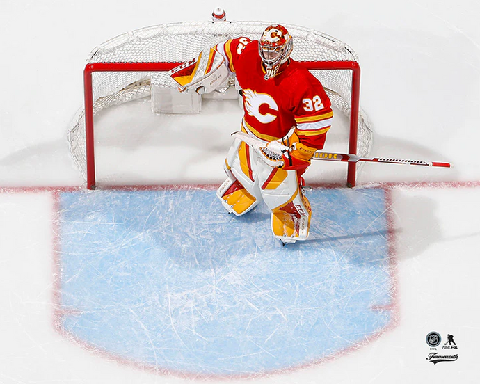 Pre-Order - Dustin Wolf Autographed Calgary Flames Home Horizontal 8x10 Photo