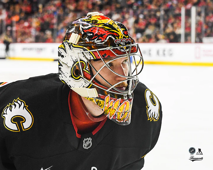 Pre-Order - Dustin Wolf Autographed Calgary Flames Alternate Close Up 8x10 Photo