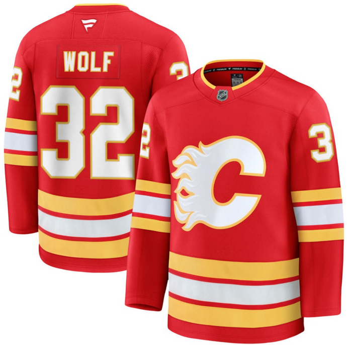 Pre-Order - Dustin Wolf Autographed Calgary Flames Home Fanatics Premium Jersey