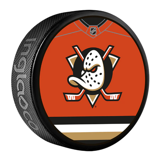 Pre-Order - Cutter Gauthier Autographed Anaheim Ducks Jersey Collector Hockey Puck