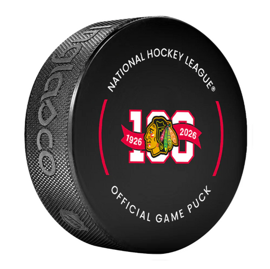 Pre-Order - Spencer Knight Autographed Chicago Blackhawks 100th Year Official Hockey Puck