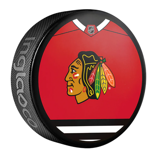 Pre-Order - Spencer Knight Autographed Chicago Blackhawks Jersey Design Hockey Puck