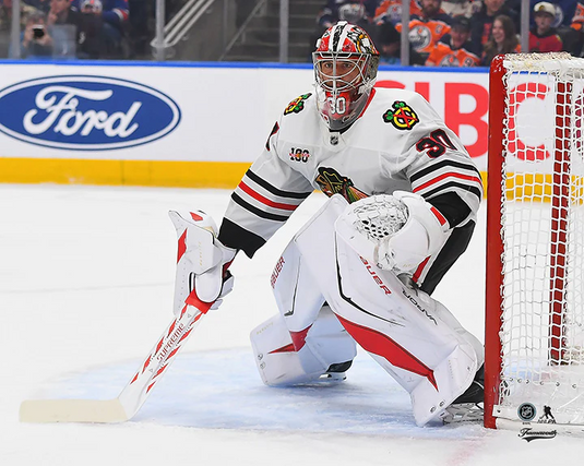 Pre-Order - Spencer Knight Autographed Chicago Blackhawks Away 8x10 Photo