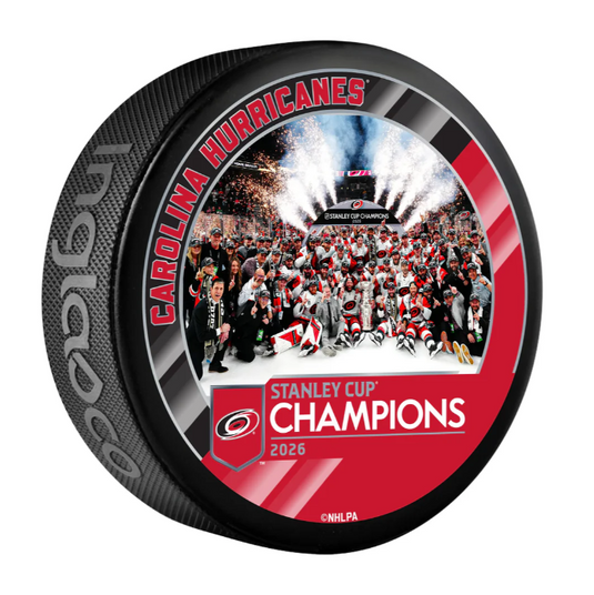 Pre-Order - Logan Stankoven Autographed Carolina Hurricanes 2026 Stanley Cup Group Picture Hockey Puck