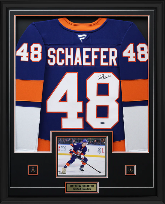 Matthew Schaefer Signed Framed 34x42 New York Islanders Fanatics Premium Home Jersey