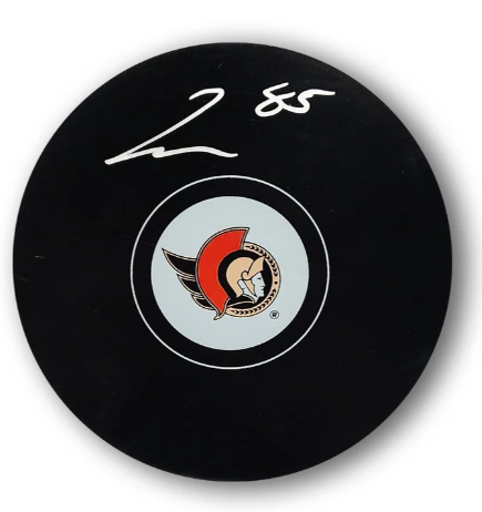 Jake Sanderson Autographed Ottawa Senators Souvenir Puck