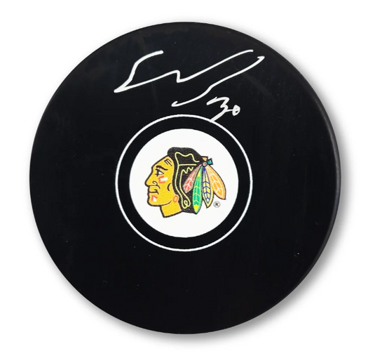 Spencer Knight Autographed Chicago Blackhawks Souvenir Puck