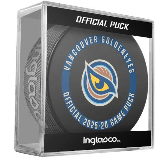 PWHL Vancouver Goldeneyes Official 2025-26 Game Hockey Puck- In Cube