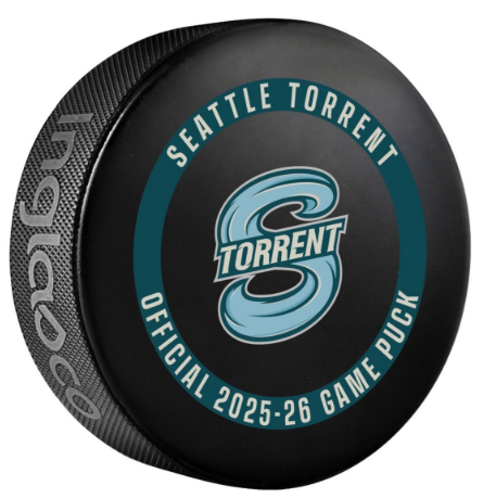 PWHL Seattle Torrent Official 2025-26 Game Hockey Puck- In Cube