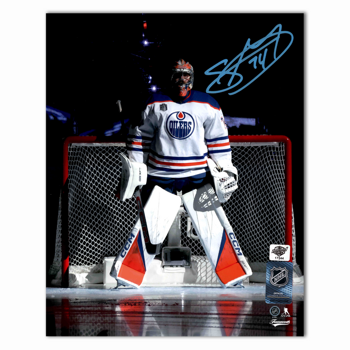 Stuart Skinner Autographed Edmonton Oilers Away Stanley Cup Finals 8x10 (Dark)