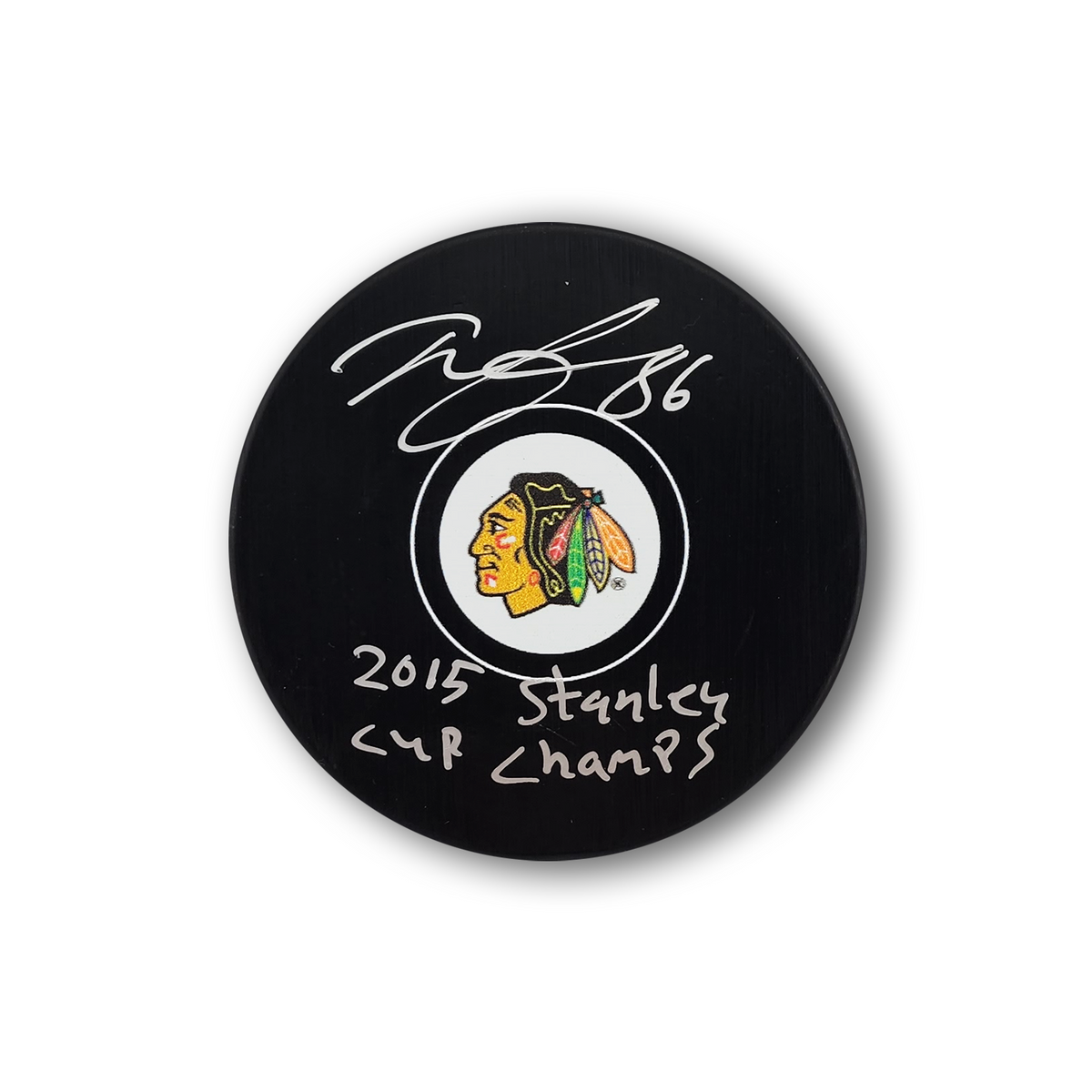 Teuvo Teravainen Autographed Chicago Black Hawks Hockey Puck Inscribed 2015 SC Champs