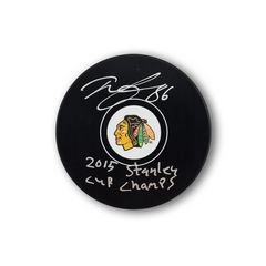 Teuvo Teravainen Autographed Chicago Black Hawks Hockey Puck Inscribed 2015 SC Champs