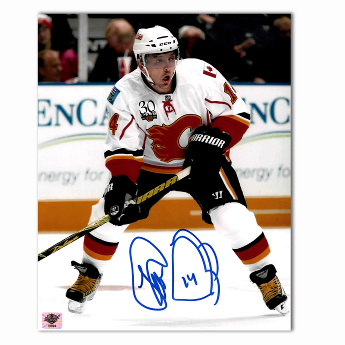 Theo Fleury Autographed Calgary Flames Away 8x10 Photo (Reebok)