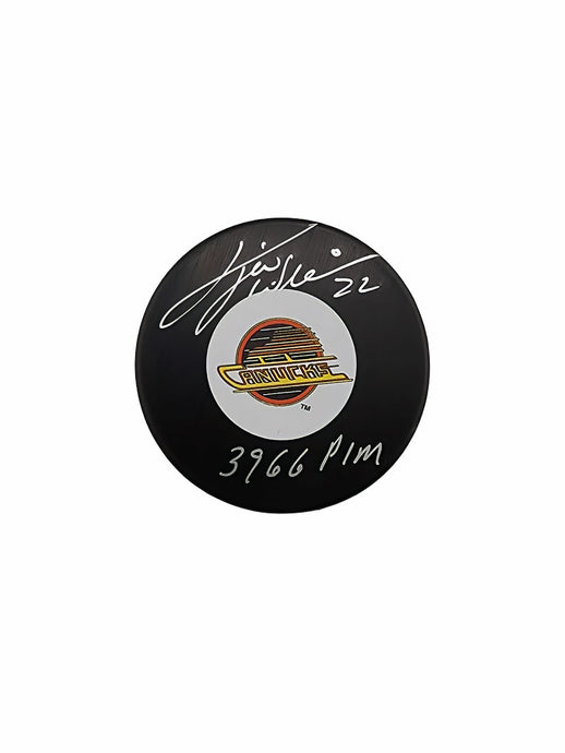 Tiger Williams Autographed Vancouver Canucks Hockey Puck Inscribed PIM