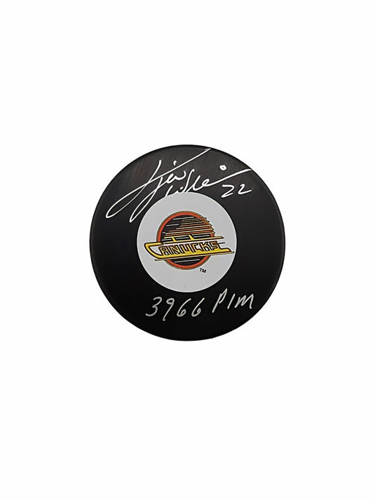 Tiger Williams Autographed Vancouver Canucks Hockey Puck Inscribed PIM
