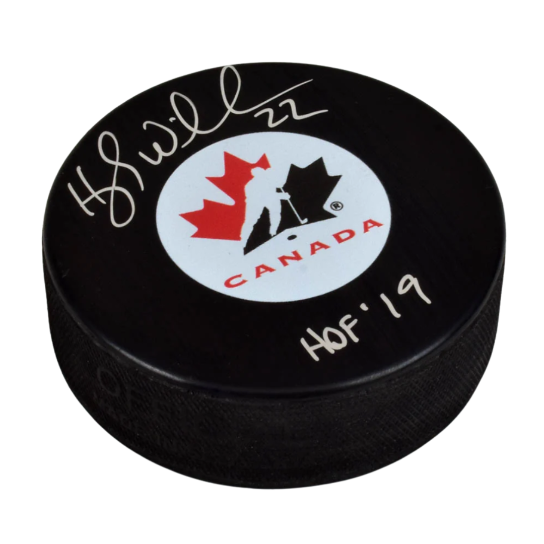 Hayley Wickenheiser Autographed Team Canada Hockey Puck with HOF Note