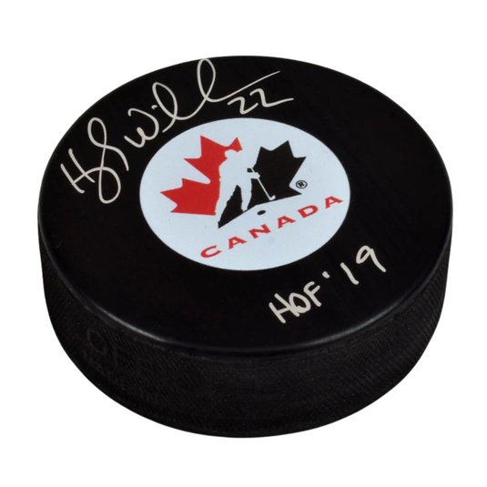 Hayley Wickenheiser Autographed Team Canada Hockey Puck with HOF Note